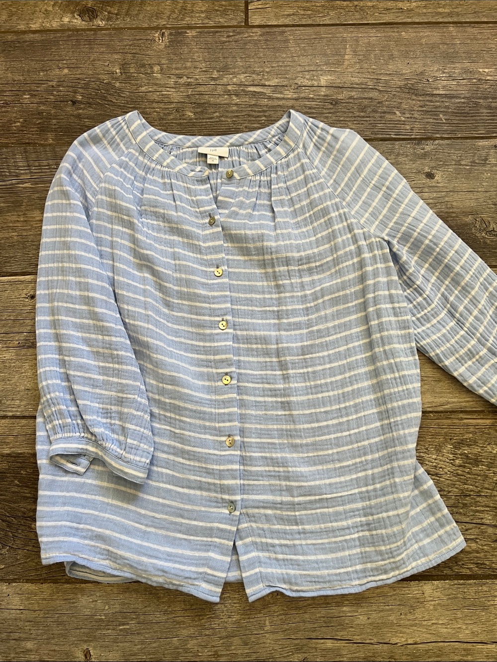 J. Jill Blue and White Striped Button Top